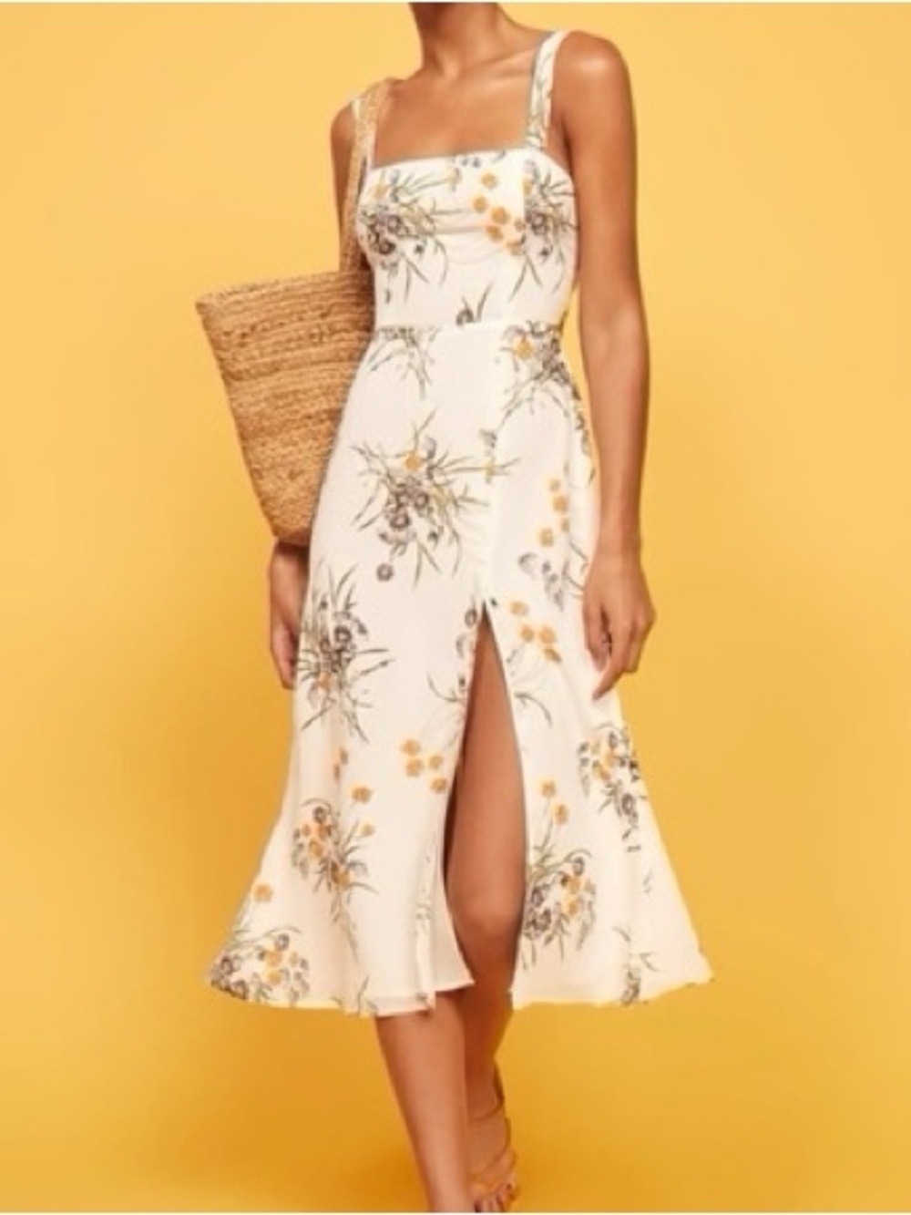 Reformation Midi Maxi Dress White Floral Nectarine Sleeveless size 2